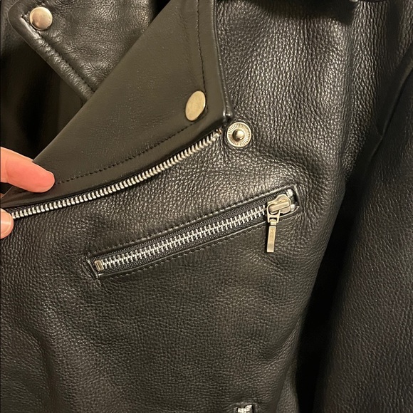 DREW Women’s Black leather moto jacket Size: L - Picture 8 of 9
